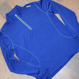 Men's XL REEBOK PLAYDRY Blue LS 1/4 Zip Pullover Mock Neck Shirt Jacket F3